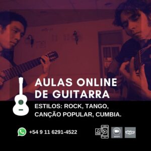 Aulas de violão on-line e presenciais, estilos Rock, Tango, Canção Popular e Cumbia.